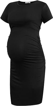 Photo 1 of Smallshow Women's Short Sleeve Maternity Dress Ruched Pregnancy Clothes - Black - Size Large - NWT