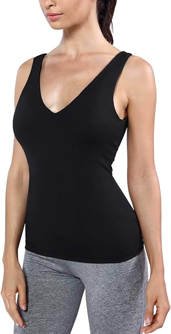 Photo 1 of Disbest Yoga Tank Top Women's Tailored Camisole Sleeveless Shirt Vest Top V-Neck with Built-in Bra - Black - Size Medium