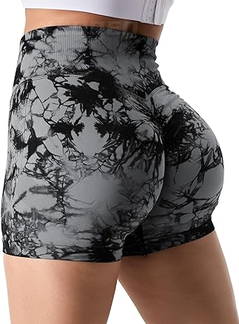 Photo 1 of YEOREO Professional Women Workout Shorts - Scrunch Shorts Seamless High Waisted Contour Gym Yoga Biker Shorts - Black Tye Dye - Size Medium
