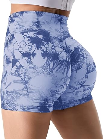 Photo 1 of YEOREO Professional Women Workout Shorts - Scrunch Shorts Seamless High Waisted Contour Gym Yoga Biker Shorts - Blue Tye Dye - Size Medium
