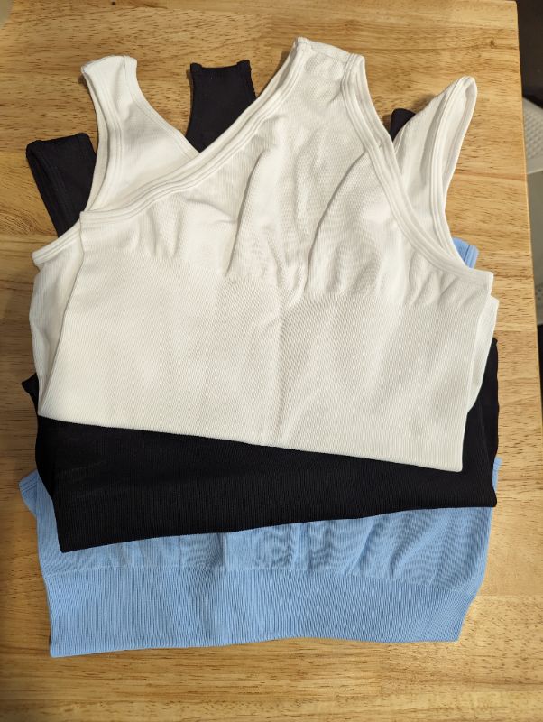 Photo 2 of OQQ Women's 3 Piece Bodysuits Sexy Ribbed Sleeveless Square Neck Sleeveless Tank Tops Bodysuits - Black, Candy Blue, White - Size Small