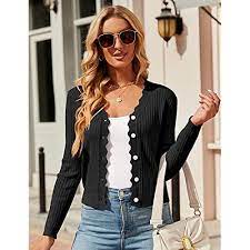 Photo 1 of Women's Cropped Cardigan Knit Shrugs For Dresses Tops V Neck Button Down Cardigans Sweaters - Black - Size Medium - NWT