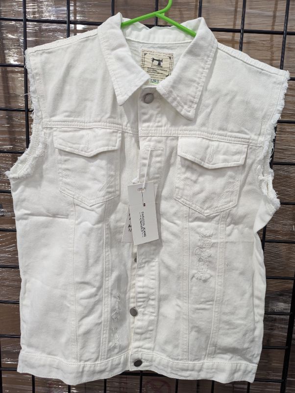 Photo 2 of White Distressed Button-Down Jean Vest - Size Small - NWT