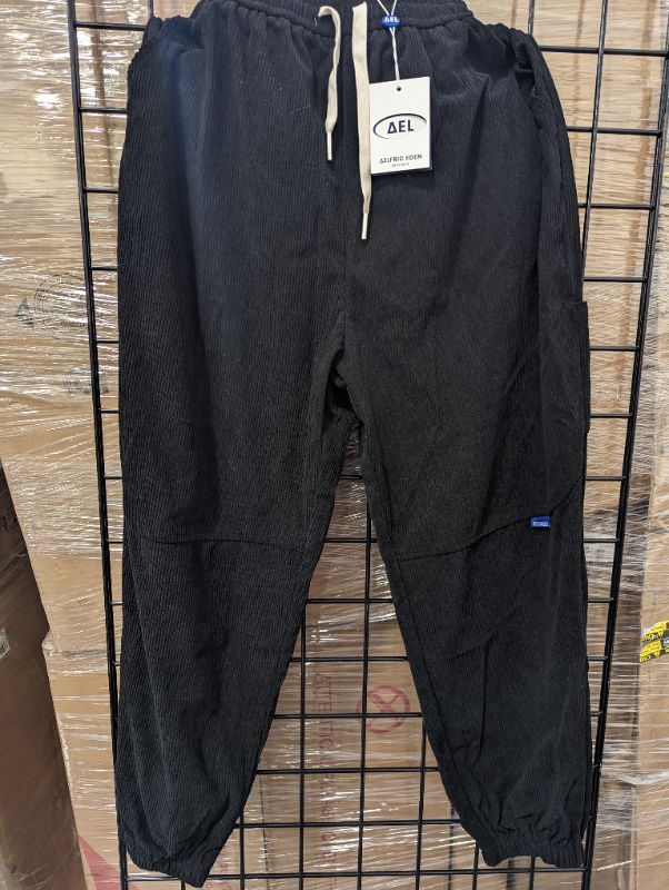Photo 3 of Aelfric Eden Mens Corduroy Vintage Cargo Sweatpants Long Solid Elastic Waist Casual Pants Hip hop Streetwear Pant - Black - Size Large - NWT
