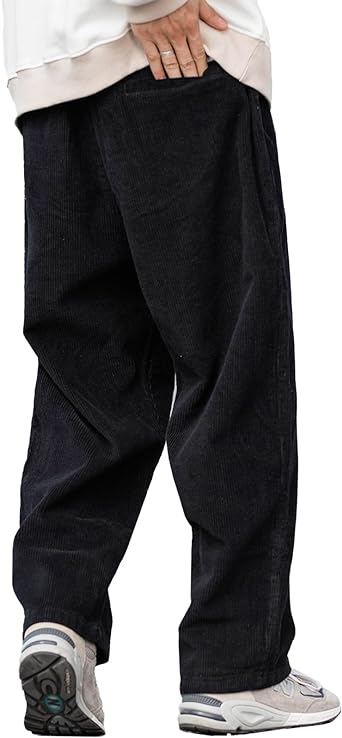 Photo 2 of Aelfric Eden Mens Corduroy Vintage Cargo Sweatpants Long Solid Elastic Waist Casual Pants Hip hop Streetwear Pant - Black - Size Large - NWT
