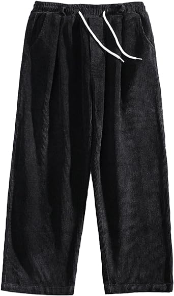 Photo 1 of Aelfric Eden Mens Corduroy Vintage Cargo Sweatpants Long Solid Elastic Waist Casual Pants Hip hop Streetwear Pant - Black - Size Large - NWT
