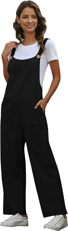 Photo 1 of Springrain - Women's Casual Cotton Buttoned Strap Cropped Overalls Jumpsuit Romper Long Pants Summer - Black - Size 2XL