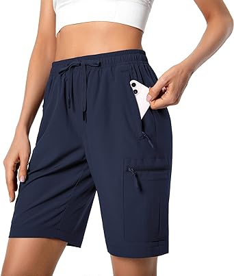 Photo 1 of Women's Lightweight Hiking Cargo Shorts Quick Dry Athletic Shorts for Camping Travel Golf with Zipper Pockets Water Resistant - Navy - Size Large - NWT