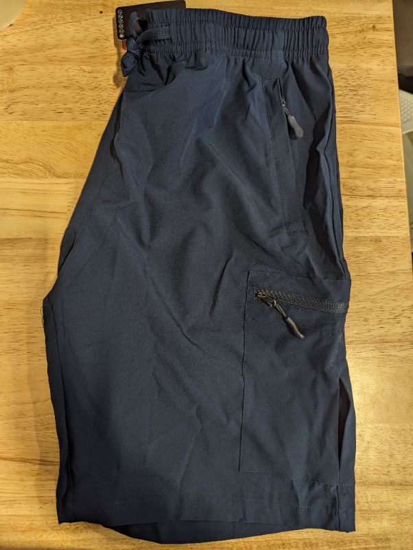 Photo 3 of Women's Lightweight Hiking Cargo Shorts Quick Dry Athletic Shorts for Camping Travel Golf with Zipper Pockets Water Resistant - Navy - Size Large - NWT