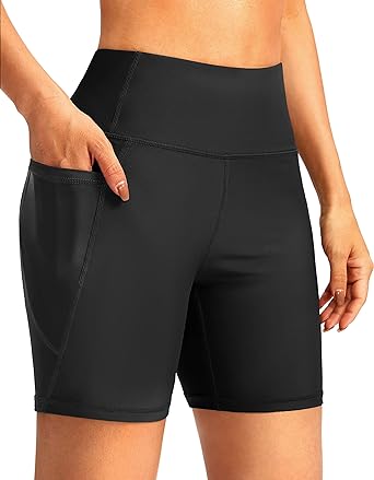 Photo 1 of G Gradual Women's 6" High Waisted Swim Board Shorts Tummy Control Quick Dry Bathing Bottoms for Women with Panty Pockets - Black - Size Small - NWT