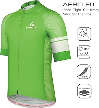 Photo 2 of CEROTIPOLAR Snug Fit Men AirCool Cycling Jersey Bike Shirts UPF50+,PRO Dry Fit Light Weight Fabric - Green - Size Large - NWT
