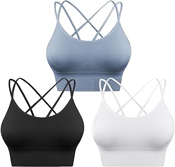 Photo 1 of Sykooria 3 Pack Strappy Sports Bra for Women Sexy Crisscross for Yoga Running Athletic Gym Workout Fitness Tank Tops - Black, White, Blue - Size Small