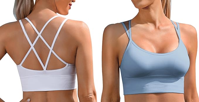 Photo 2 of Sykooria 3 Pack Strappy Sports Bra for Women Sexy Crisscross for Yoga Running Athletic Gym Workout Fitness Tank Tops - Black, White, Blue - Size Small
