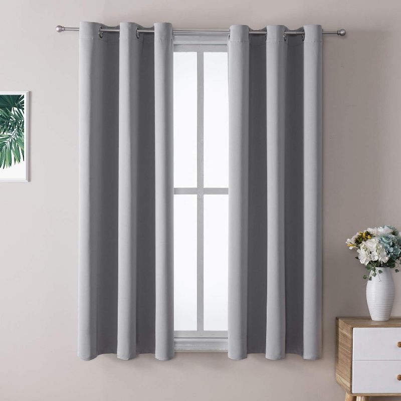 Photo 1 of ChrisDowa Grommet Blackout Curtains for Bedroom and Living Room - 2 Panels Set Thermal Insulated Room Darkening Curtains (Light Grey, 38W x 45L)
