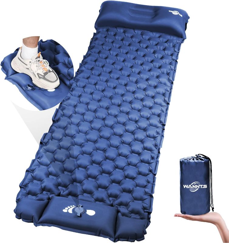 Photo 1 of WANNTS Sleeping Pad Ultralight Inflatable Sleeping Pad for Camping, 75''X25'', Built-in Pump, Ultimate for Camping, Hiking - Airpad, Carry Bag, Repair Kit - Compact & Lightweight Air Mattress(Blue)
