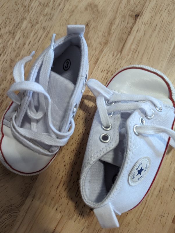Photo 4 of KIDSUN Unisex Baby Boy Girl Canvas Sneaker Soft Sole Infant Lace up Newborn Ankle Toddler First Walkers Crib Shoes - White - Size 3-6 Months
