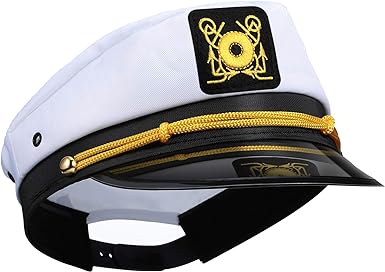 Photo 1 of 2 PACK - Yacht Captain Hat Sailor Captain Men Hat Costume Hat Airplane Costume Hat Uniform Hat Women Cap Costume Accessory Adjustable for Costume Party (Classic Captain Hat)
