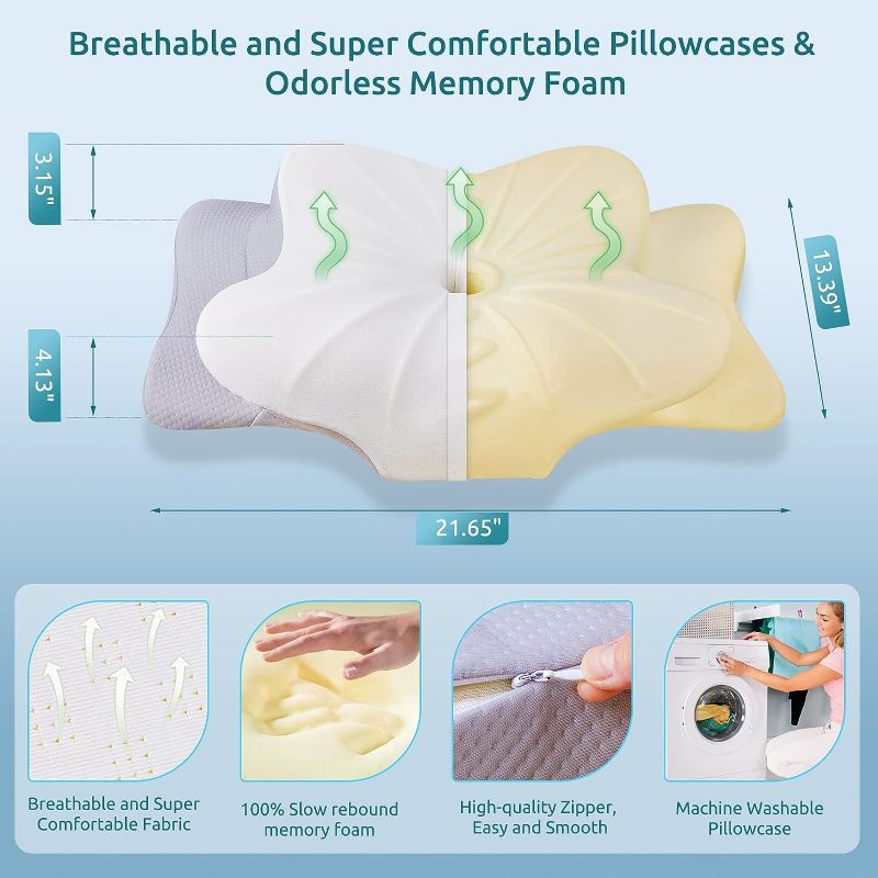 Photo 3 of DONAMA Cervical Pillow for Neck Pain Relief,Contour Memory Foam Pillow,Ergonomic Orthopedic Neck Support Pillow for Side,Back and Stomach Sleepers -Standard Size
