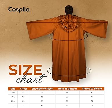 Photo 2 of Hooded Robe Costume with Pockets for Adults, Unisex Cosplay Cloak for Halloween, Monk, Vampire, Witch, Grim Reaper - L / XL - Brown