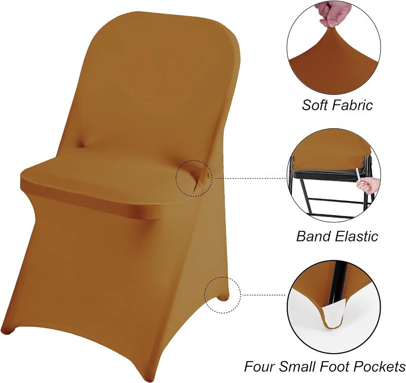 Photo 3 of magalo 12 Pack Gold Spandex Folding Waterproof Chair Cover, Stretch Chair Cover Protector for Wedding, Party, Dining Banquet and Other Special Events
