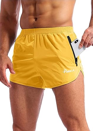 Photo 1 of Pudolla Men’s Running Shorts 3 Inch Quick Dry Gym Athletic Workout Shorts for Men with Zipper Pockets - Yellow - Size Small - NWT