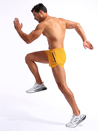 Photo 3 of Pudolla Men’s Running Shorts 3 Inch Quick Dry Gym Athletic Workout Shorts for Men with Zipper Pockets - Yellow - Size Small - NWT