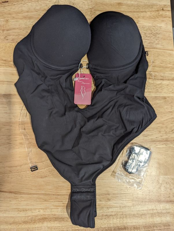 Photo 3 of Women's Backless Body Shaper Bra U Plunge Seamless Low Back Thong Shapewear Deep V Full Body Bodysuit - Black - Size Large - NWT