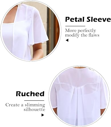 Photo 3 of AFVETUT Women Summer Open Front Sheer Short Sleeve Ruffle Cropped Chiffon Capes Bolero Shrug Cardigan - White - Size XL