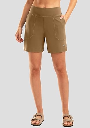 Photo 3 of SANTINY Women's 6'' Athletic Long Shorts with 4 Pockets High Waisted Bermuda Shorts for Women Walking Running Casual - Dark Khaki - Size Small - NWT