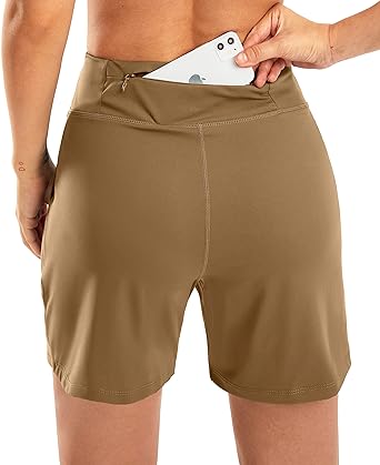 Photo 2 of SANTINY Women's 6'' Athletic Long Shorts with 4 Pockets High Waisted Bermuda Shorts for Women Walking Running Casual - Dark Khaki - Size Small - NWT