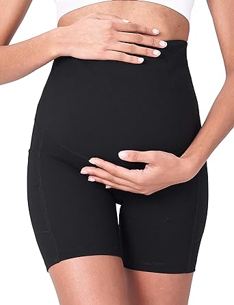 Photo 3 of POSHDIVAH Women's Maternity Yoga Shorts Over The Belly Bump Summer Workout Running Active Short Pants with Pockets - Black - Size Medium - NWT