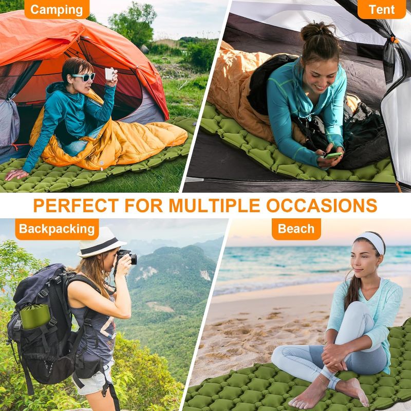 Photo 4 of GUKKICCO Sleeping Pad Ultralight Inflatable Sleeping Pad for Camping, 80''X25'', Built-in Pump, Ultimate for Camping, Hiking - Airpad, Carry Bag, Repair Kit - Compact & Lightweight Air Mattress?green?
