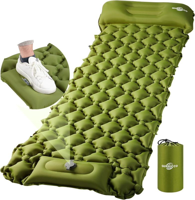 Photo 1 of GUKKICCO Sleeping Pad Ultralight Inflatable Sleeping Pad for Camping, 80''X25'', Built-in Pump, Ultimate for Camping, Hiking - Airpad, Carry Bag, Repair Kit - Compact & Lightweight Air Mattress?green?
