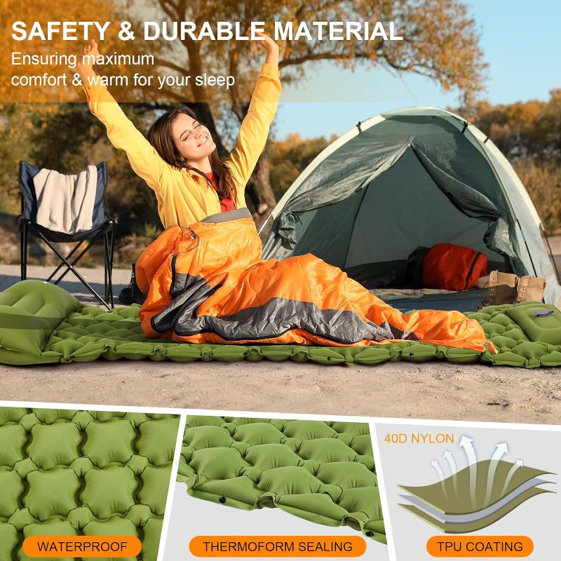 Photo 3 of GUKKICCO Sleeping Pad Ultralight Inflatable Sleeping Pad for Camping, 80''X25'', Built-in Pump, Ultimate for Camping, Hiking - Airpad, Carry Bag, Repair Kit - Compact & Lightweight Air Mattress?green?
