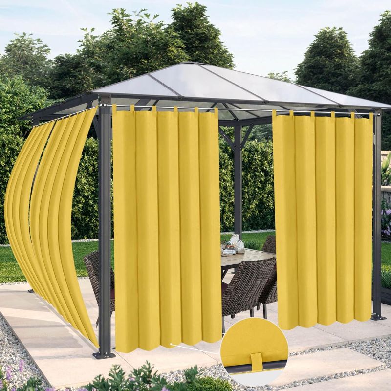 Photo 1 of OutdoorLines Waterproof Outdoor Curtains for Patio - Windproof Tab Top Gazebo Curtain Panels - Privacy Sun Blocking Outside Curtain Set for Porch, Pergola and Cabana 54 x 108 inch, Yellow, 2 Panels
