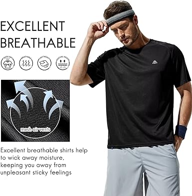 Photo 2 of Haimont Men’s Dry Fit Athletic Shirts for Running Workout Moisture Wicking Quick Dry Outdoor Short Sleeve T-Shirt - Black - Size XXL