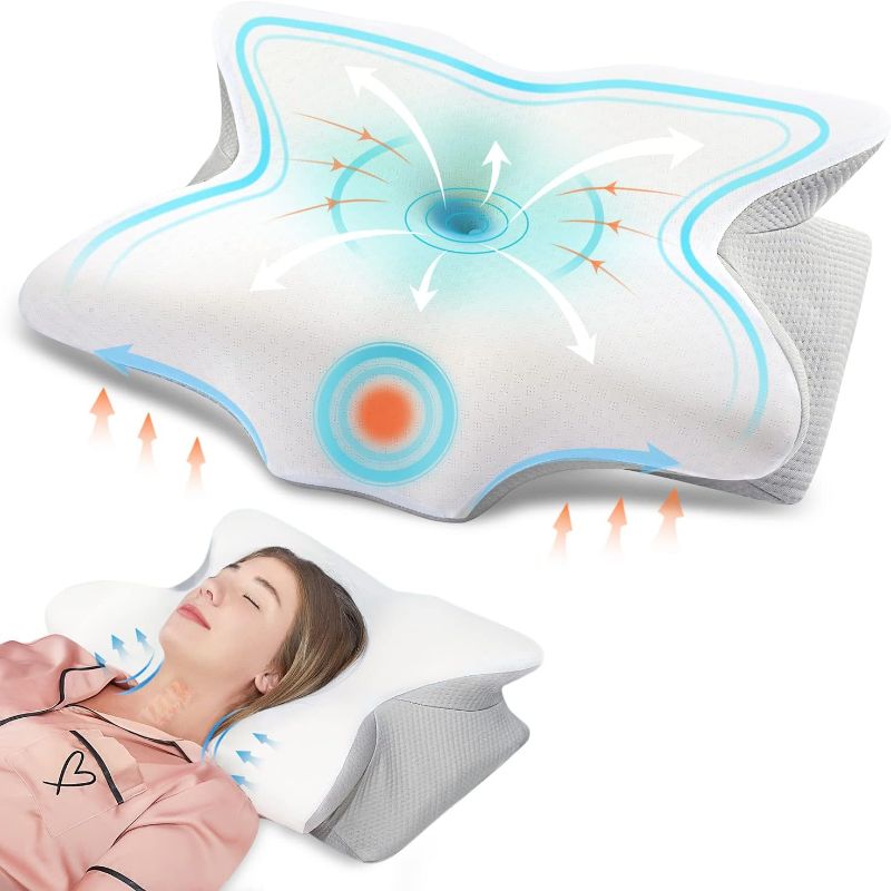 Photo 1 of DONAMA Neck Cervical Pillow for Pain Relief Sleeping,Hollow Odorless Memory Foam Pillow Ergonomic with Cooling Case,Orthopedic Contoured Support Pillow for Side?Back and Stomach Sleepers