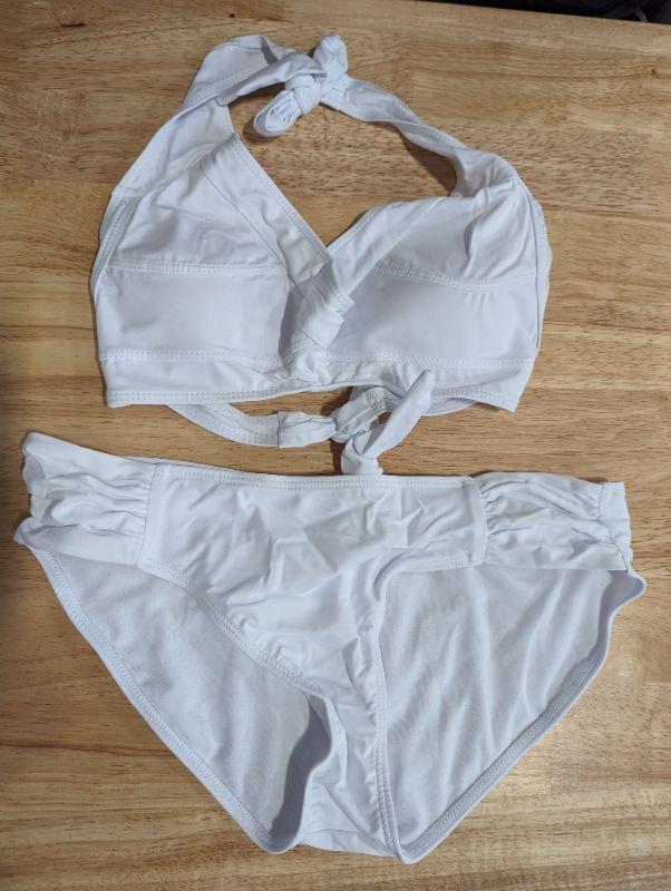 Photo 1 of White 2 Piece Bikini w/Tie Halter Top - White - Size Large