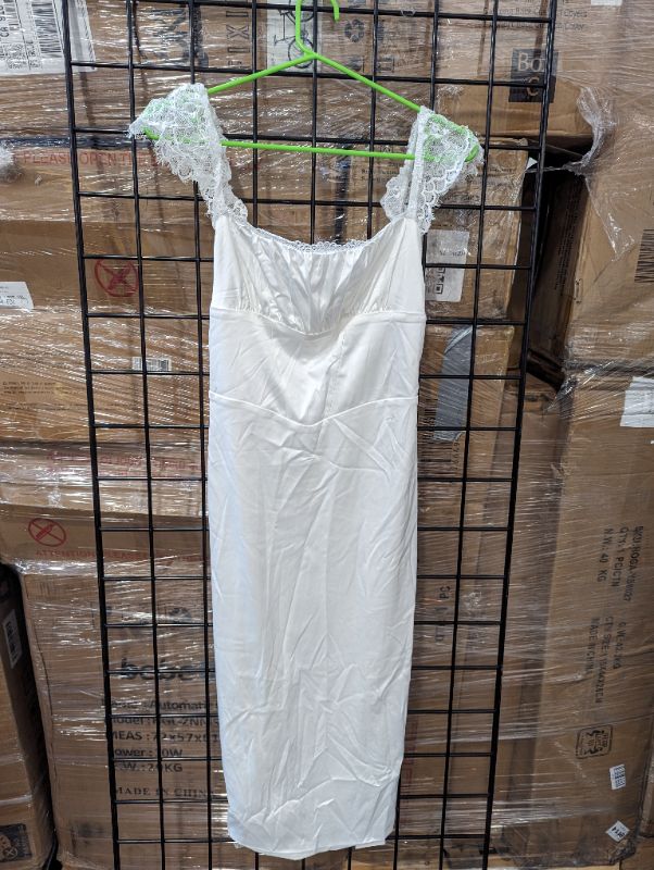 Photo 3 of Ellefemme - Women's Satin White Lace Strap Mini Dress - White - Size M - NWT