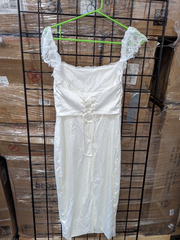 Photo 4 of Ellefemme - Women's Satin White Lace Strap Mini Dress - White - Size M - NWT