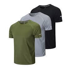 Photo 1 of ZengVee Men's 3 Pack Workout Shirts Dry Fit Moisture Wicking Short Sleeve Mesh Athletic T-Shirts - Black, Grey, Green