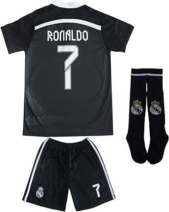 Photo 1 of LeenBD Ronaldo No #7 Madrid Black Dragoon Special Edition Kids Soccer Jersey Kit Shorts Socks Set Youth Sizes - Size 30 - US Size 10