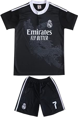 Photo 2 of LeenBD Ronaldo No #7 Madrid Black Dragoon Special Edition Kids Soccer Jersey Kit Shorts Socks Set Youth Sizes - Size 30 - US Size 10