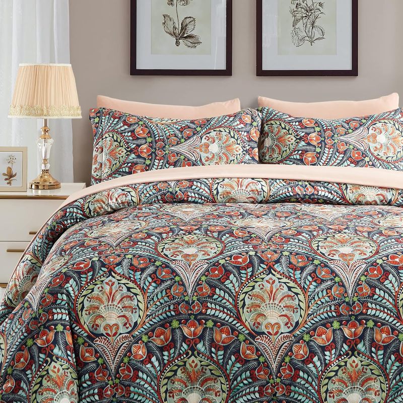 Photo 1 of Wajade 7PCS Boho Paisley Print Luxury Comforter Bed in a Bag Set Queen Size, Vintage Floral Medallions Microfiber Bedding Set (1 Comforter, 2 Pillow Shams, 1 Flat Sheet, 1 Fitted Sheet, 2 Pillowcases)
