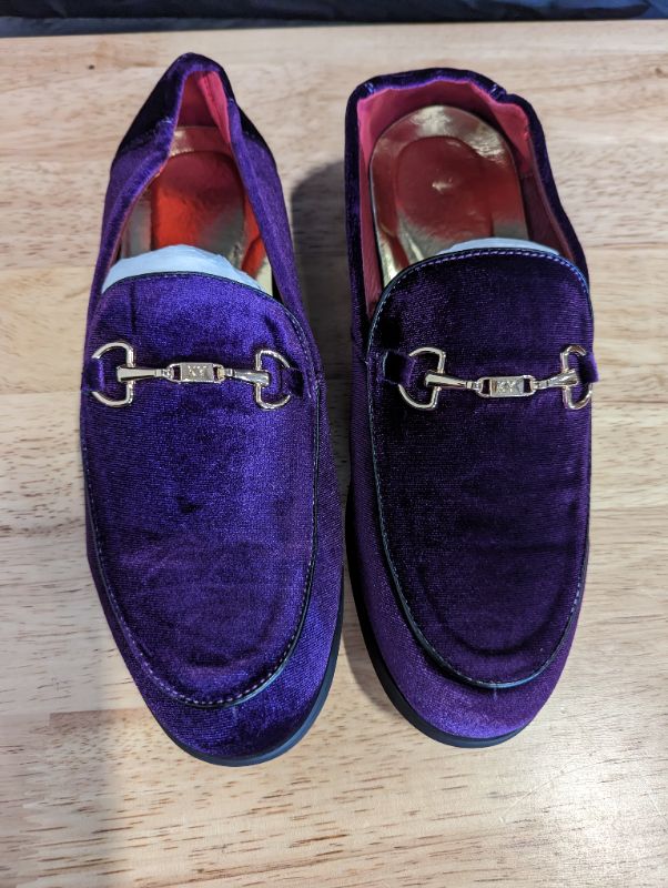 Photo 3 of FLQL Men's Luxury Penny Loafer Slip-On Velvet Shoes Party Dancing Shoes Suede Wedding Shoes - Purple - Size 7
