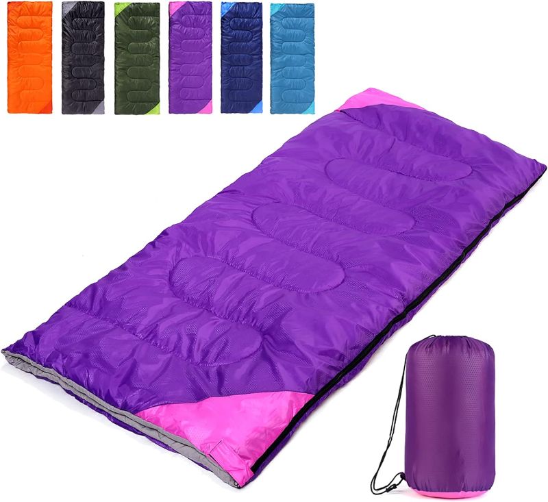 Photo 1 of Camping Sleeping Bag for Adults Boys and Girls,Cold and Warm Weather-Summer, Spring, Fall, Lightweight, Waterproof Compact Bag for Camping Gear Equipment, Traveling, and Outdoors - Purple
