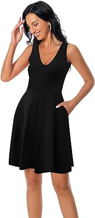 Photo 3 of Gamfim Women's V Neck Sleeveless Summer Dresses with Pockets Tshirt Beach Dress - Black - Size Large
