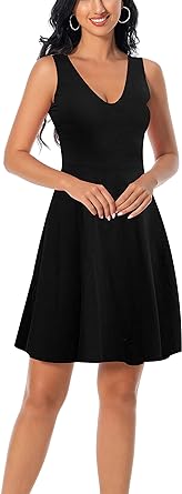 Photo 1 of Gamfim Women's V Neck Sleeveless Summer Dresses with Pockets Tshirt Beach Dress - Black - Size Large