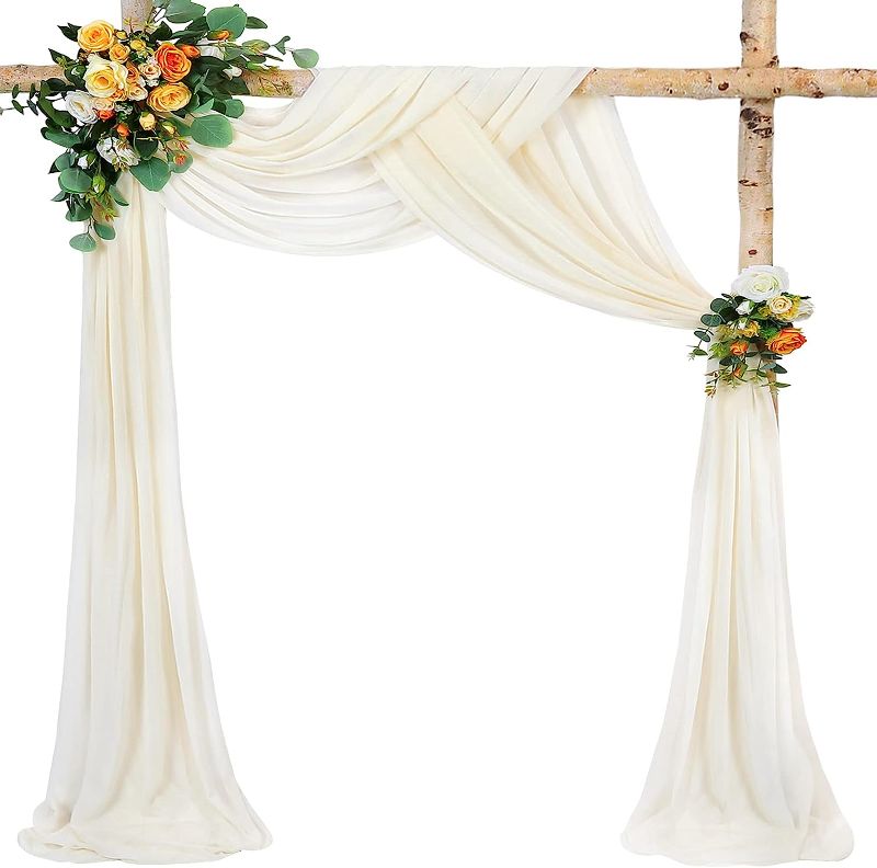 Photo 1 of Wedding Arch Fabric Drape Ivory 3 Panels 6 Yards Sheer Backdrop Curtain Chiffon Fabric for Party Ceremony Stage Reception Decorations
