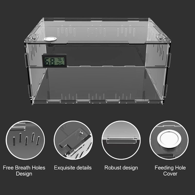 Photo 1 of BETAZOOER Reptile Terrarium Breeding Tank Acrylic Reptile Feeding Box with Temperature Hygrometer -ITEM IS NEW BUT MAY BE MISSING PARTS